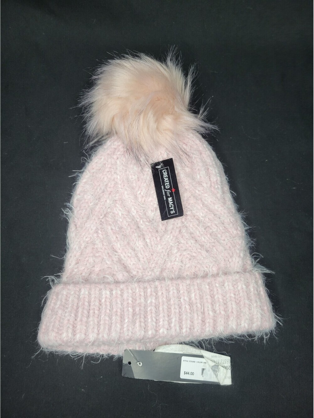 Echo Womens Fuzzy Cable Knit Beanie Hat With Pom Pom Pink One Size *NEW*